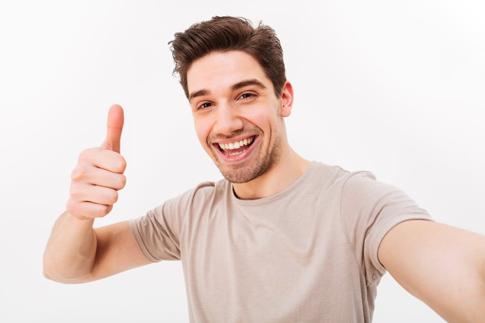 Photo,Of,Handsome,Man,In,Casual,T-shirt,And,Bristle,On