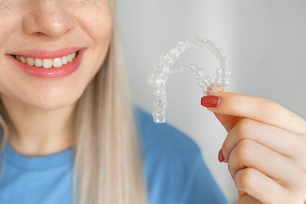 Cropped,Photo,Of,Smiling,Woman,With,Healthy,Teeth,Using,Removable